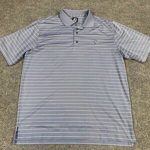 Footjoy Polo Shirt L Blue Striped Performance Embroidered Cane Reed Golf Course